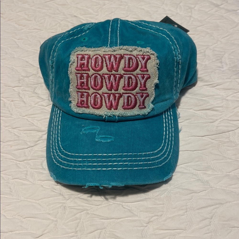 New with tags Teal 'Howdy' Distressed Cap